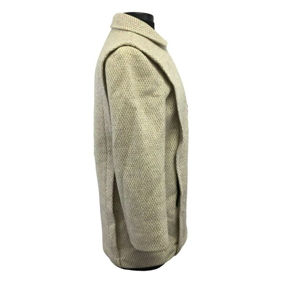 VTG Herman Kay Coat Jacket Womens Med Petite Tan Wool Blend 3 Button 2 Pockets - Picture 4 of 12